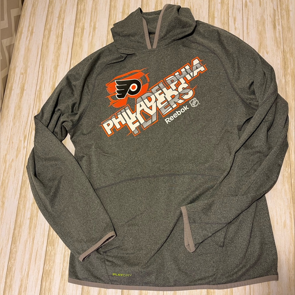 Reebok Philadelphia flyers gray play dry hooded sweatshirt Size M